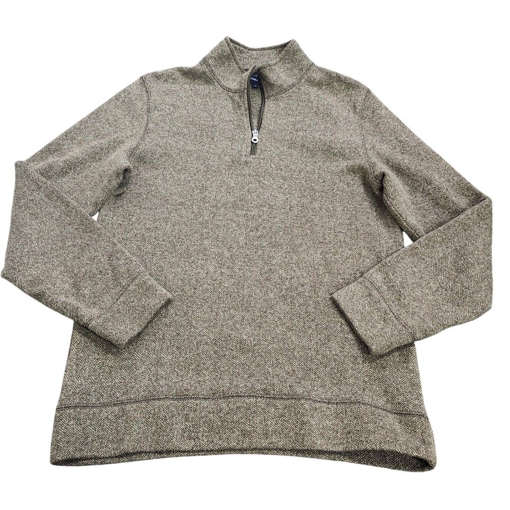 Croft & Barrow Mens S Brown Herringbone Quarter Zip Pullover Sweater Mock Neck